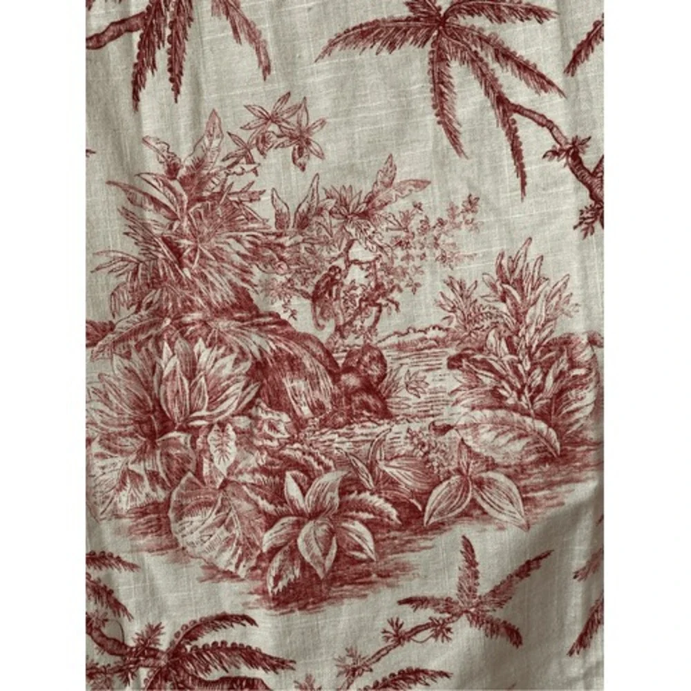 Vintage Red Toile Palm Tree Cotton Pinch Pleat Heavy Curtain‎ Panels Pair 82 In
